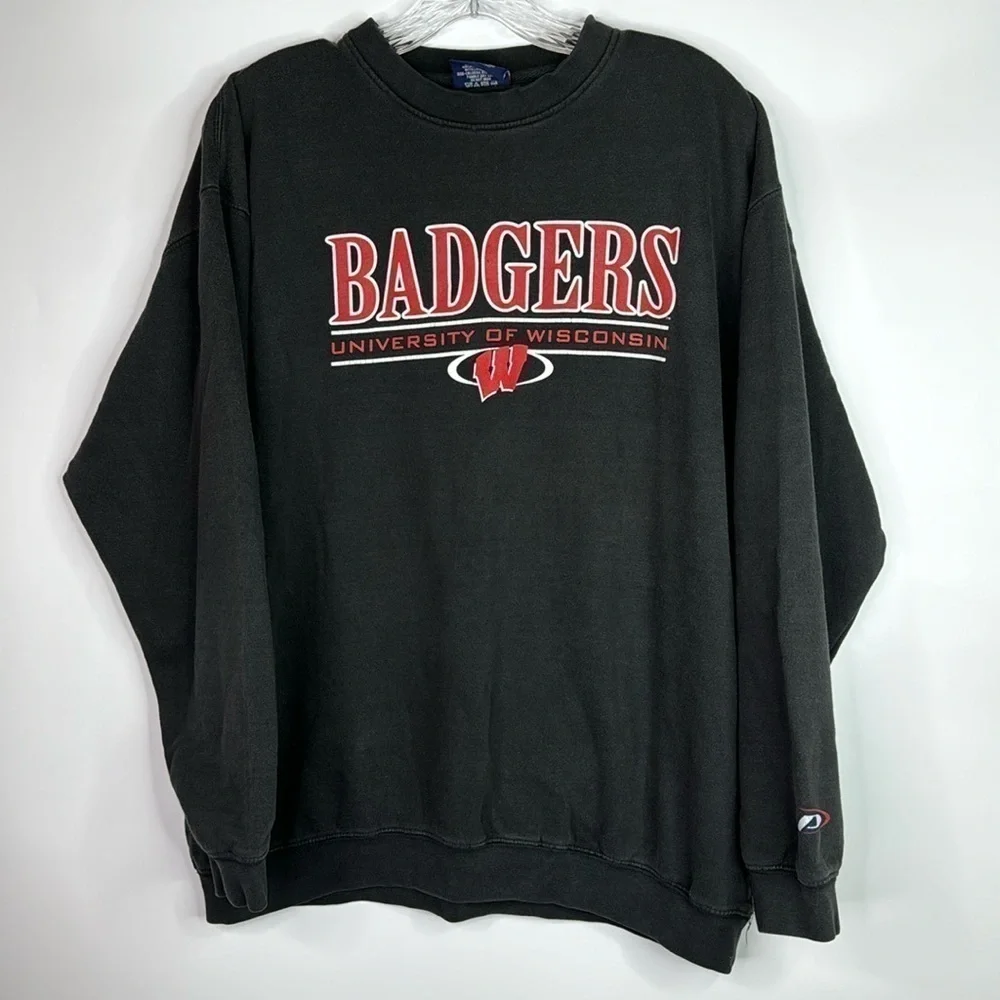 Vintage Pro Player UW Badgers Wisconsin Black Crew Sweatshirt XL 90s